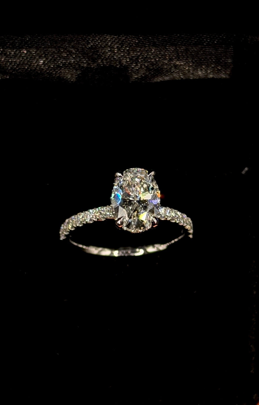 1.50ct Oval D VS1 Hidden Halo Diamond Shank Engagement Ring – IGI Certified