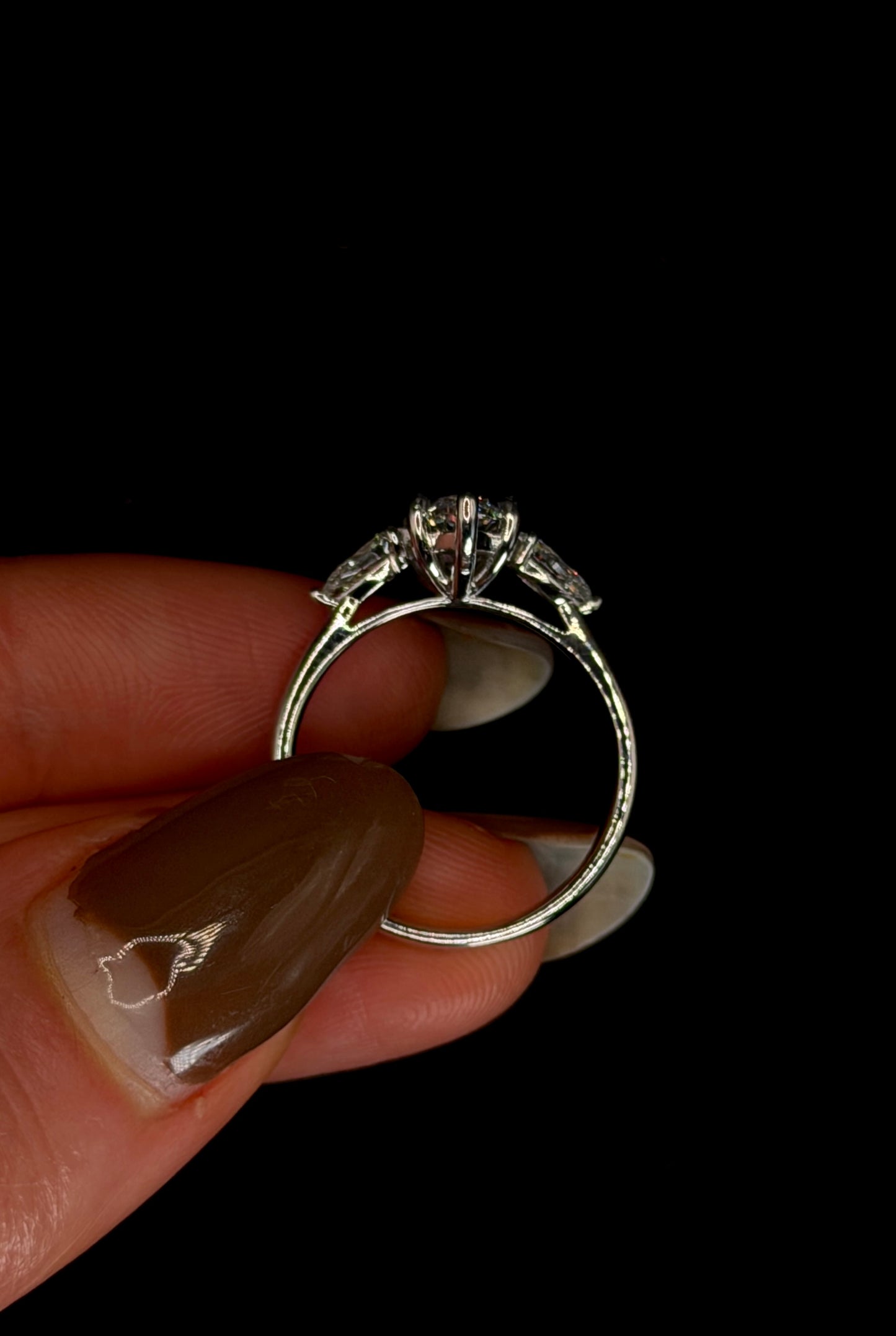 1.50ct Marquise Cut (E VS1) Three Stone Diamond Engagement Ring – IGI Certified – Pear Shape Accents