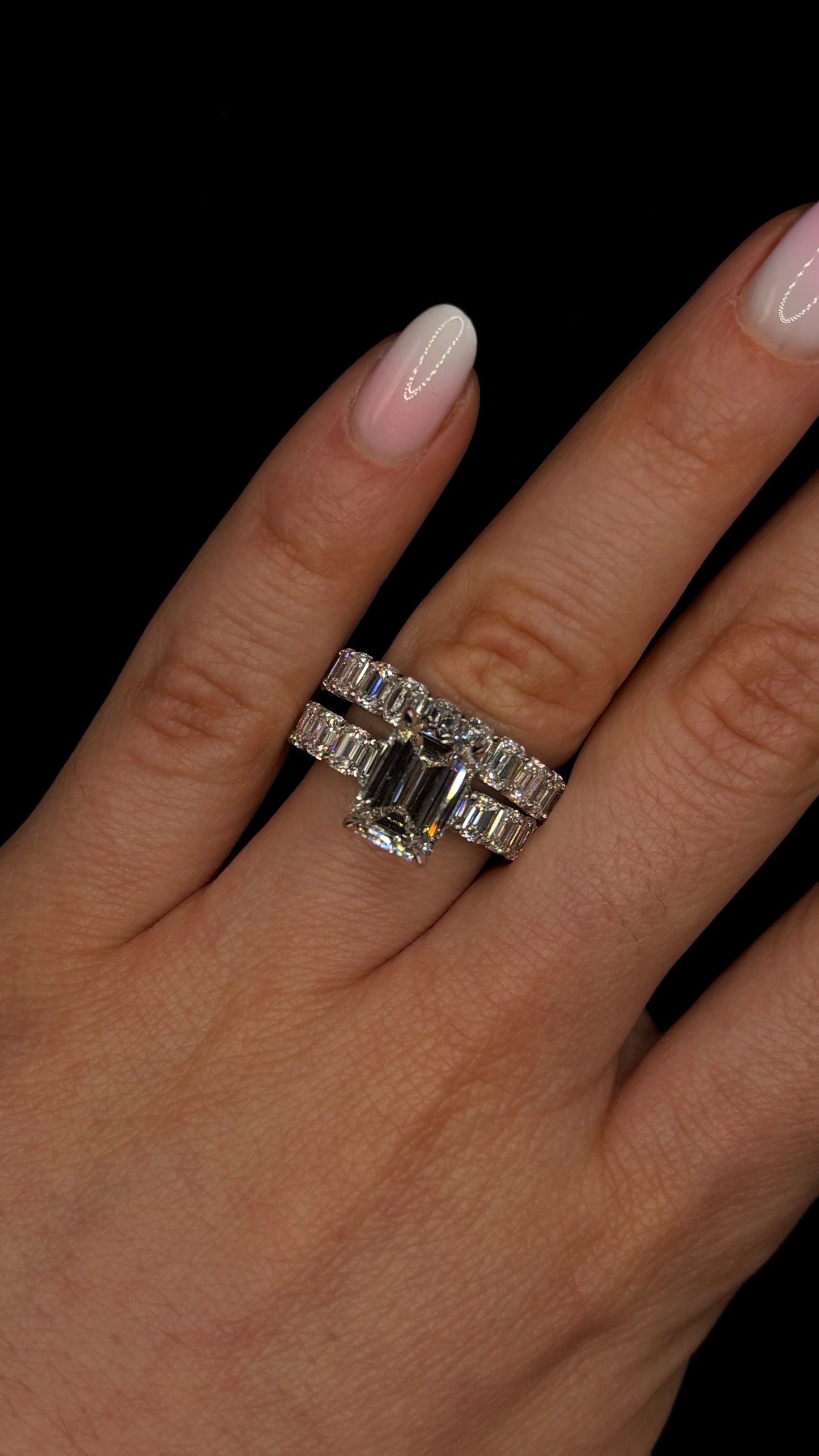 3.50ct Emerald Cut (E VS1) Diamond Engagement Ring + 2.50ct Diamond Band – IGI Certified · Bridal Duo Elegance