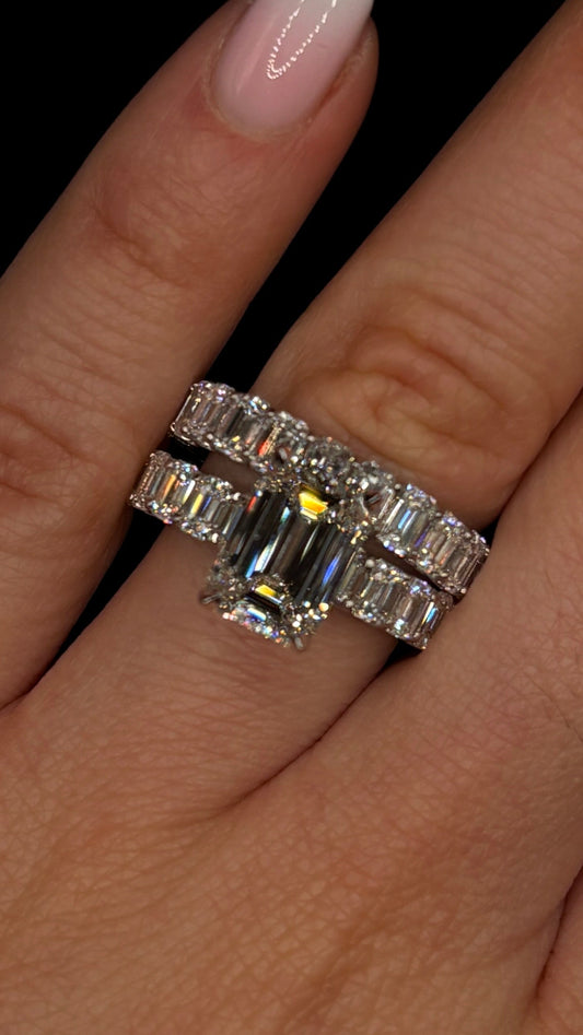 3.50ct Emerald Cut (E VS1) Diamond Engagement Ring + 2.50ct Diamond Band – IGI Certified · Bridal Duo Elegance