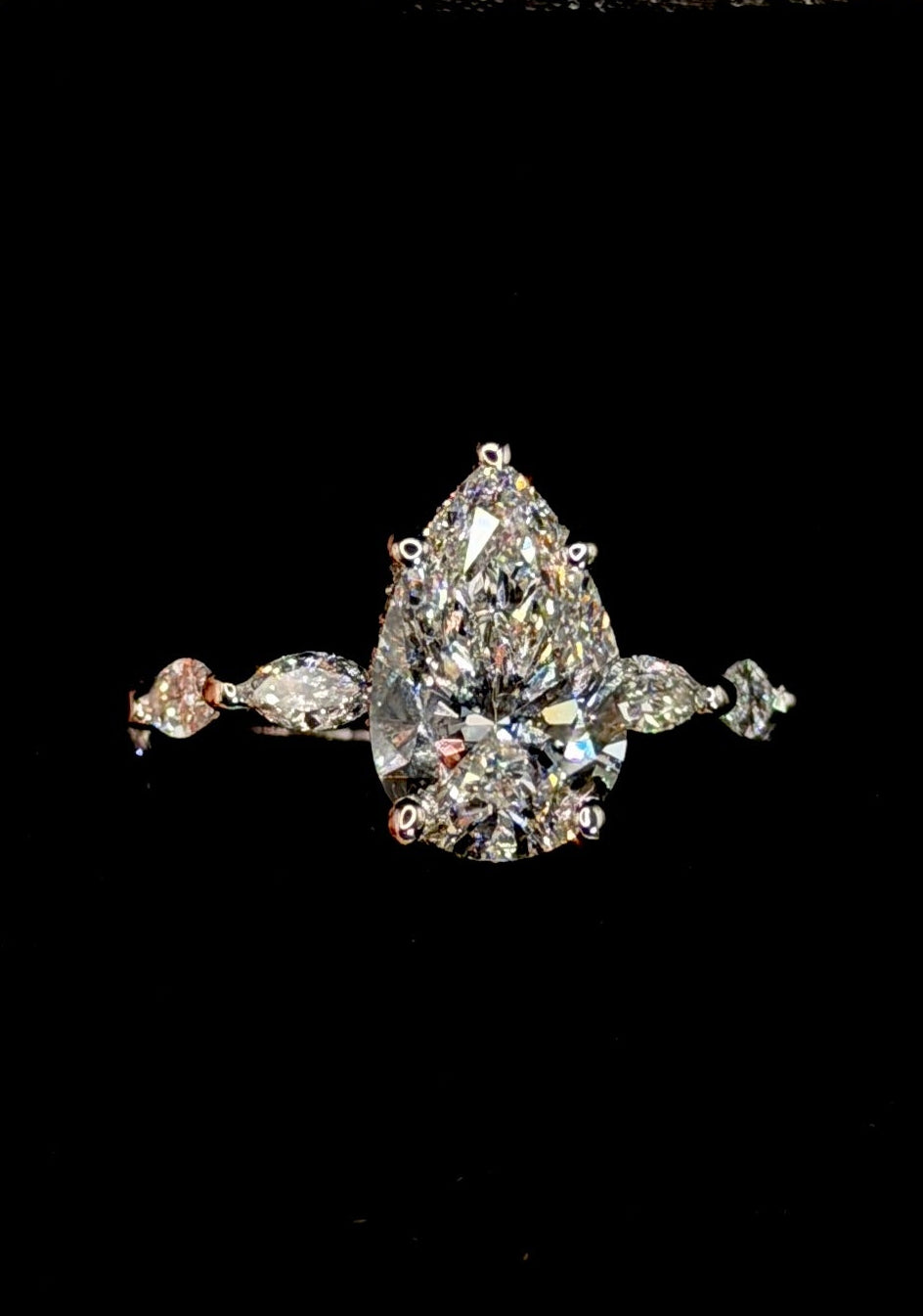 3.00ct Pear Shape (D VS1) Engagement Ring – IGI Certified – Marquise Diamond Shank & Hidden Halo