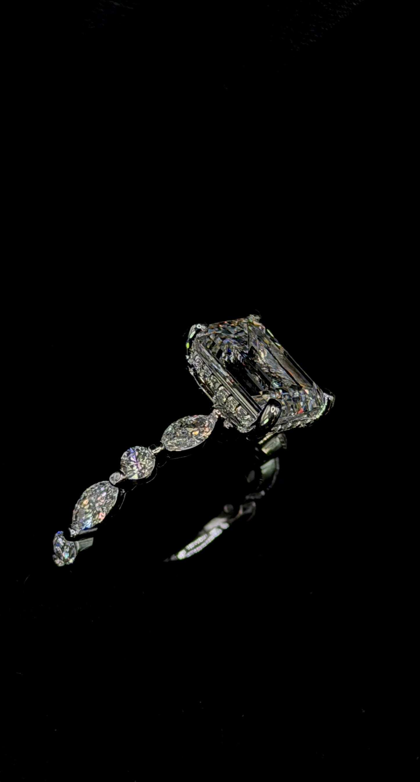 3.00ct Emerald Cut (D VS1) Engagement Ring – IGI Certified – Round & Marquise Shank