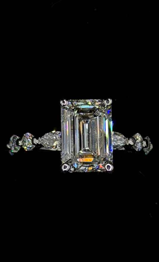 3.00ct Emerald Cut (D VS1) Engagement Ring – IGI Certified – Round & Marquise Shank