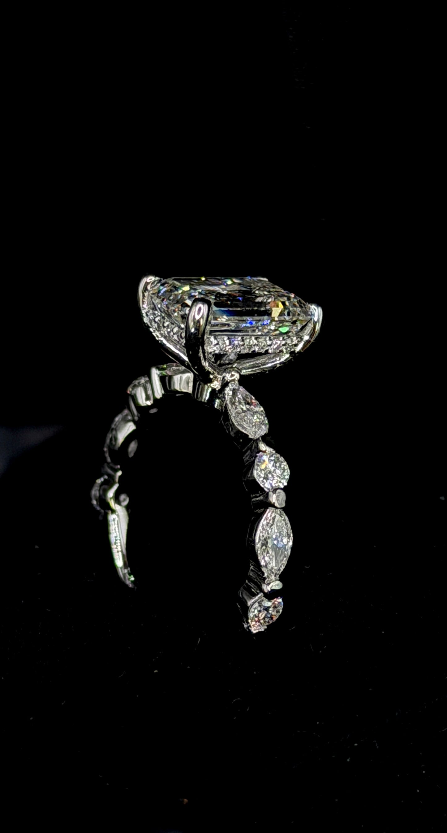 3.00ct Emerald Cut (D VS1) Engagement Ring – IGI Certified – Round & Marquise Shank