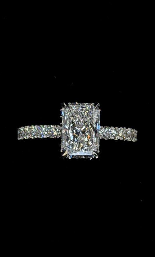1.50ct Radiant Brilliant Cut (E VS1) Engagement Ring – IGI Certified – Diamond Shank & Hidden Halo