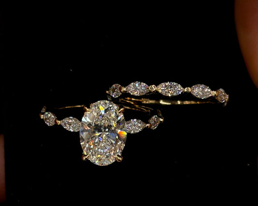 3.00ct Oval Cut (E VS1) Bridal Set – IGI Certified – Hidden Halo & Diamond Shank