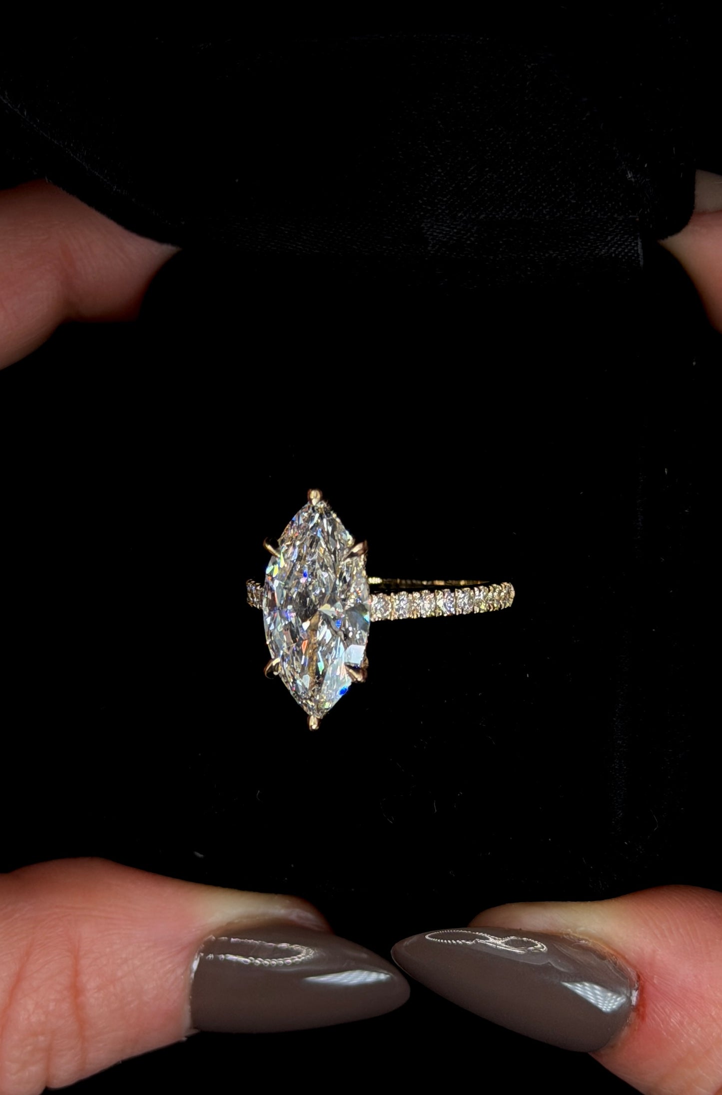 4.00ct Marquise Cut (D VS1) Engagement Ring – IGI Certified – Cathedral Style & Double Hidden Halo