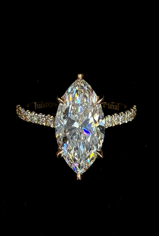 4.00ct Marquise Cut (D VS1) Engagement Ring – IGI Certified – Cathedral Style & Double Hidden Halo