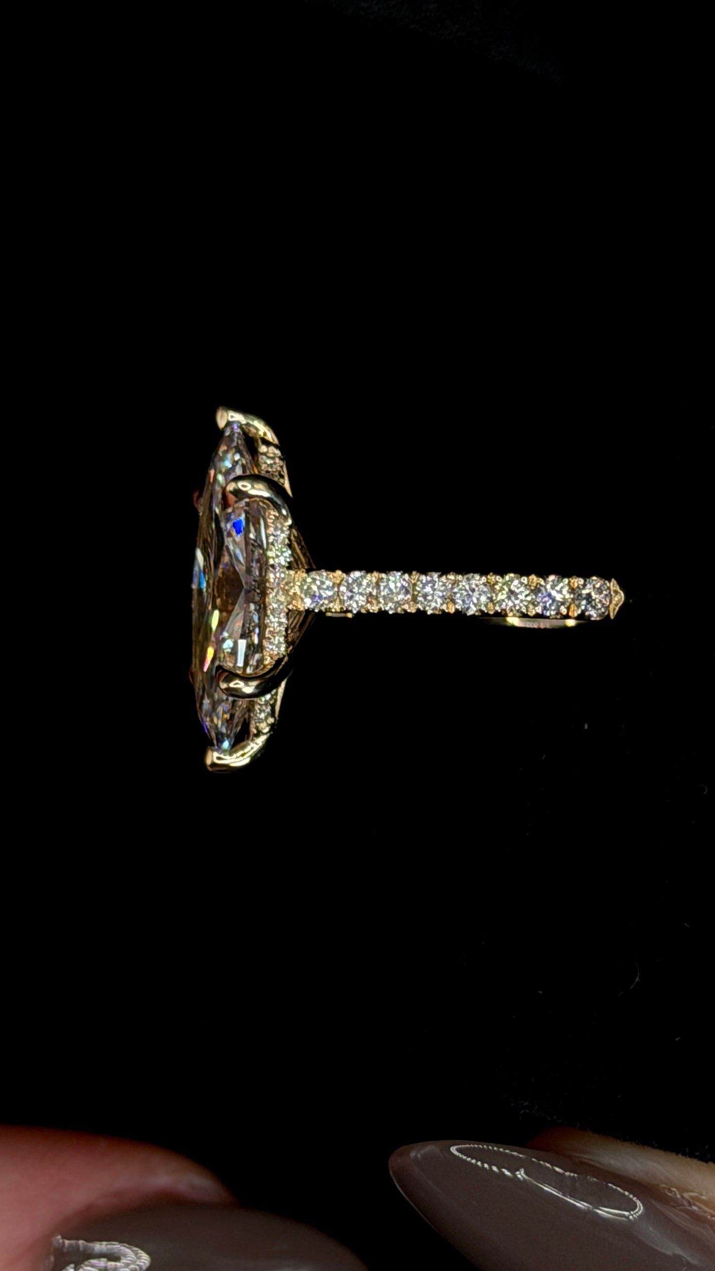 4.00ct Marquise Cut (D VS1) Engagement Ring – IGI Certified – Cathedral Style & Double Hidden Halo