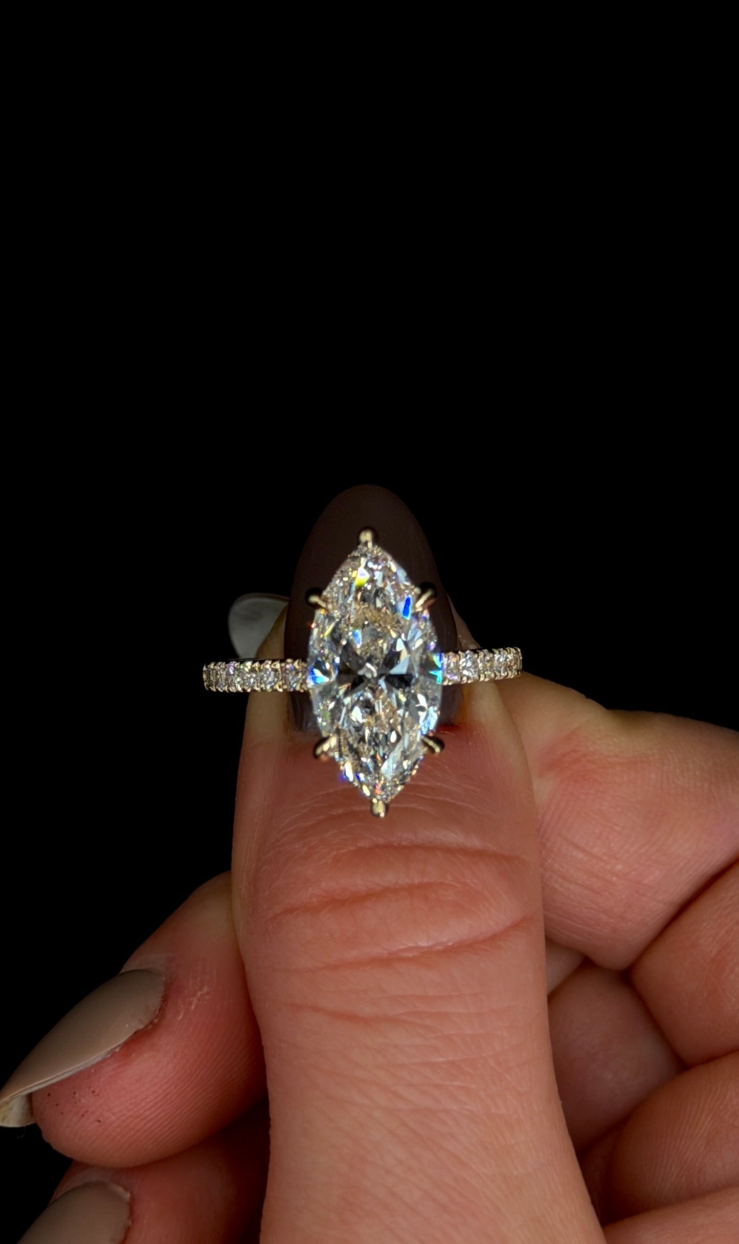 4.00ct Marquise Cut (D VS1) Engagement Ring – IGI Certified – Cathedral Style & Double Hidden Halo