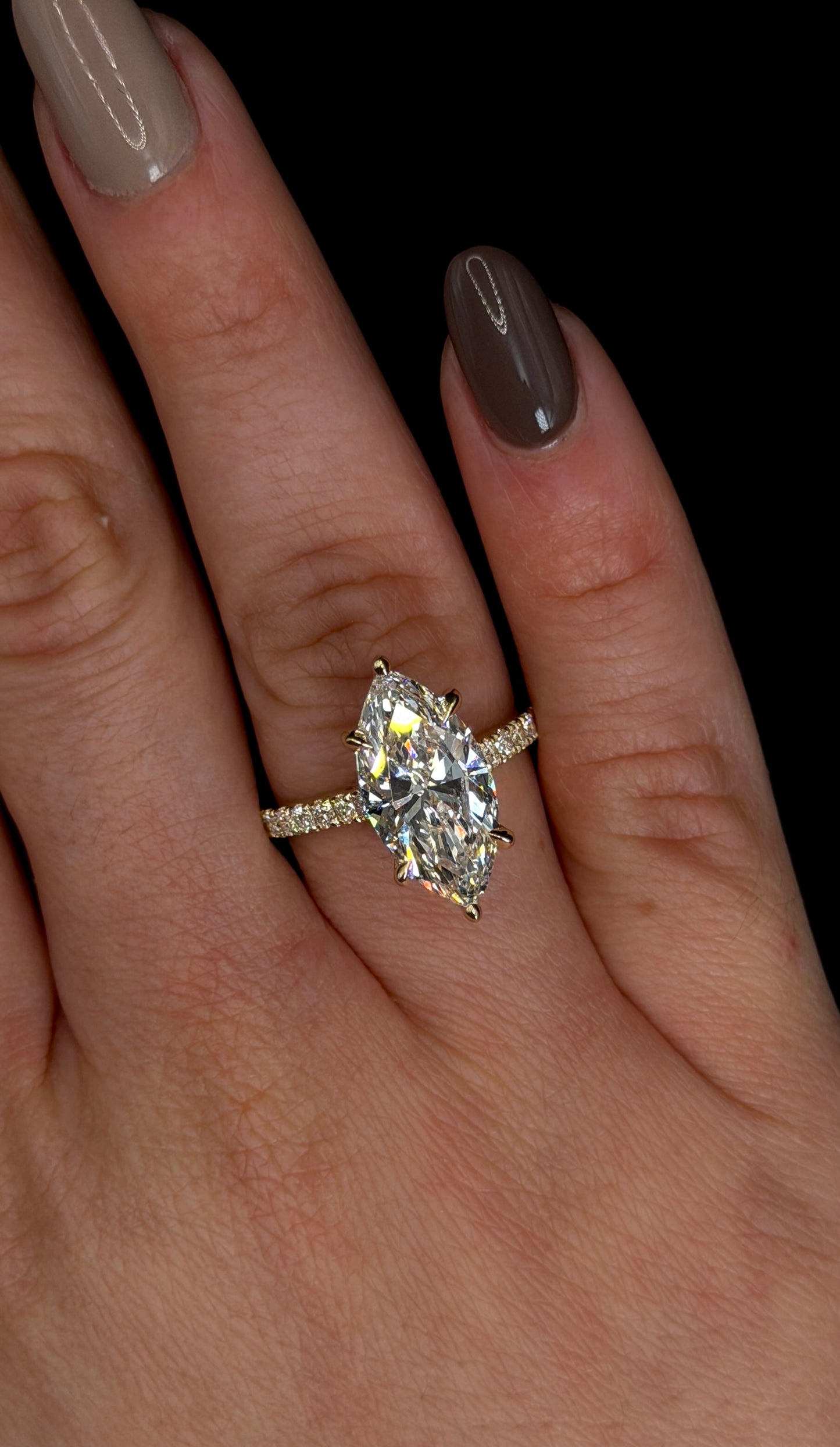 4.00ct Marquise Cut (D VS1) Engagement Ring – IGI Certified – Cathedral Style & Double Hidden Halo