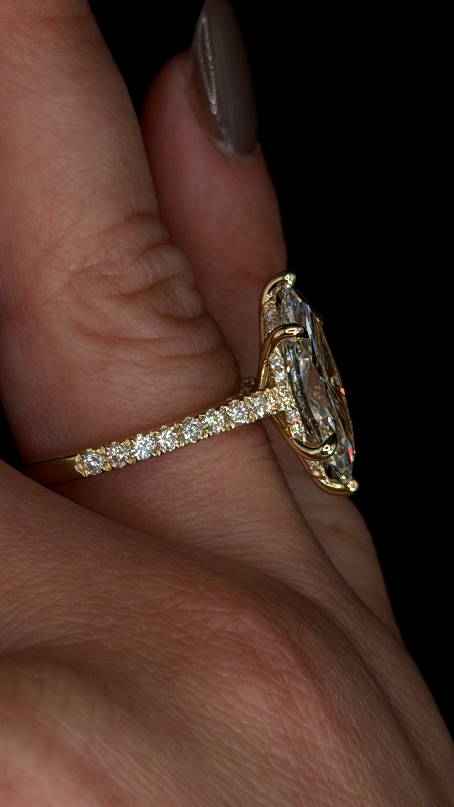4.00ct Marquise Cut (D VS1) Engagement Ring – IGI Certified – Cathedral Style & Double Hidden Halo