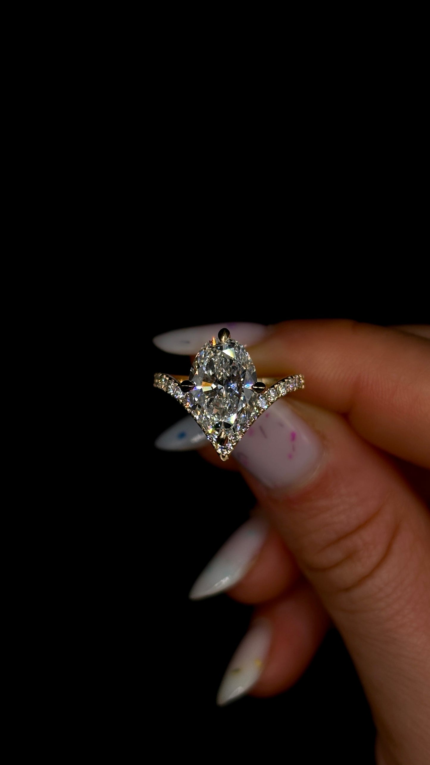 3.00 Carat Oval Diamond – V-Shank Engagement Ring