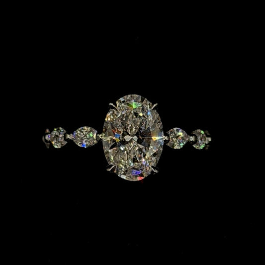 2.00ct Oval E VS1 Marquise Shank Diamond Ring – Cathedral Style – IGI Certified