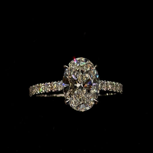 2.50ct Oval E VVS2 Halo Diamond with Diamond Shank – Cathedral Style – IGI Certified
