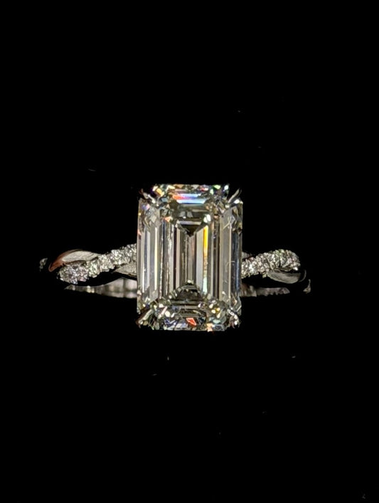 3.00ct Emerald E VS1 Twisted Shank Diamond Ring – IGI Certified