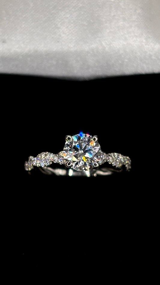 1.00ct Round Brilliant (D VS1) Diamond Engagement Ring – IGI Certified – Criss Cross Shank