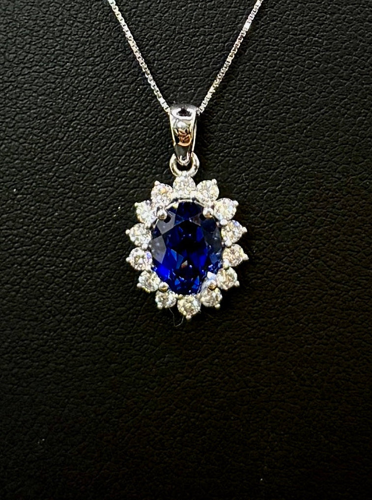 1.00ct Sapphire Lab Halo Diamond Pendant