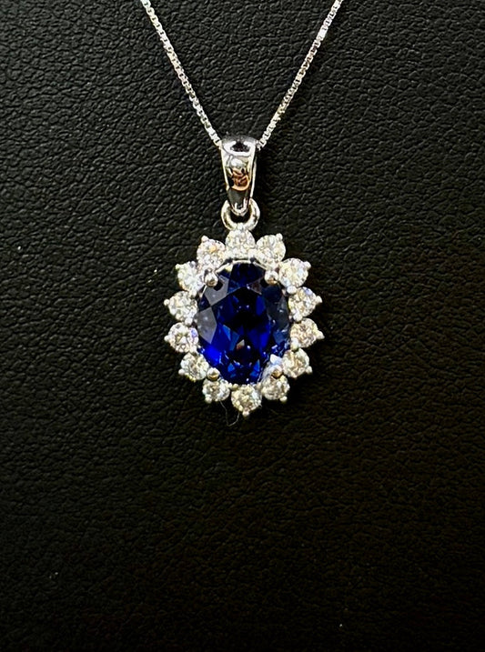 1.00ct Sapphire Lab Halo Diamond Pendant