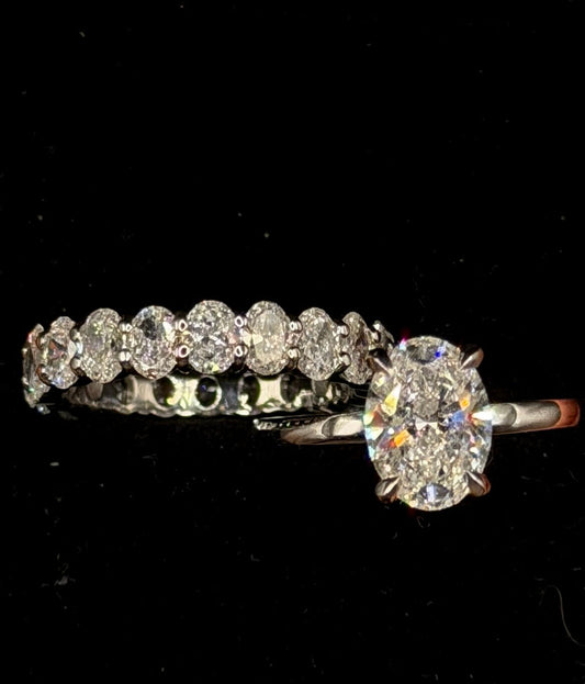 1.50ct Oval E VS1 Bridal Set – Solitaire & Oval Eternity Band – IGI Certified