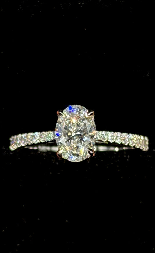 1.00ct Oval E VS1 Graduated Shank & Hidden Halo Engagement Ring – IGI Certified