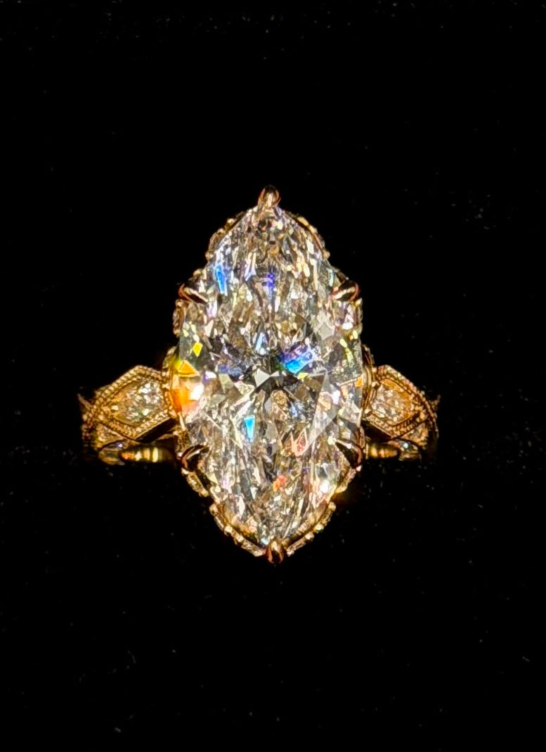 5.00ct Marquise E VS1 Vintage Shank Engagement Ring – IGI Certified