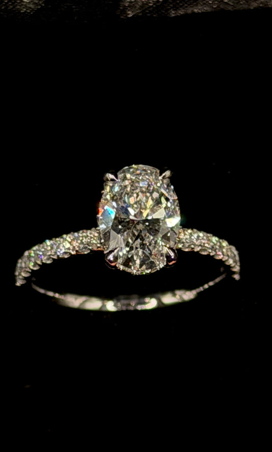 1.50ct Oval D VS1 Hidden Halo Diamond Shank Engagement Ring – IGI Certified