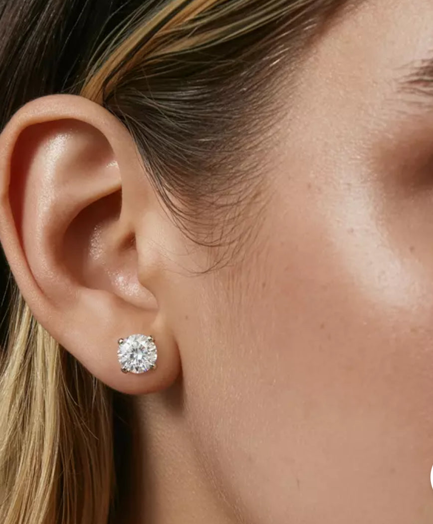 3.00ct VVS Round Diamond Stud Earrings – 14K White Gold | Lab-Grown | Made in Miami