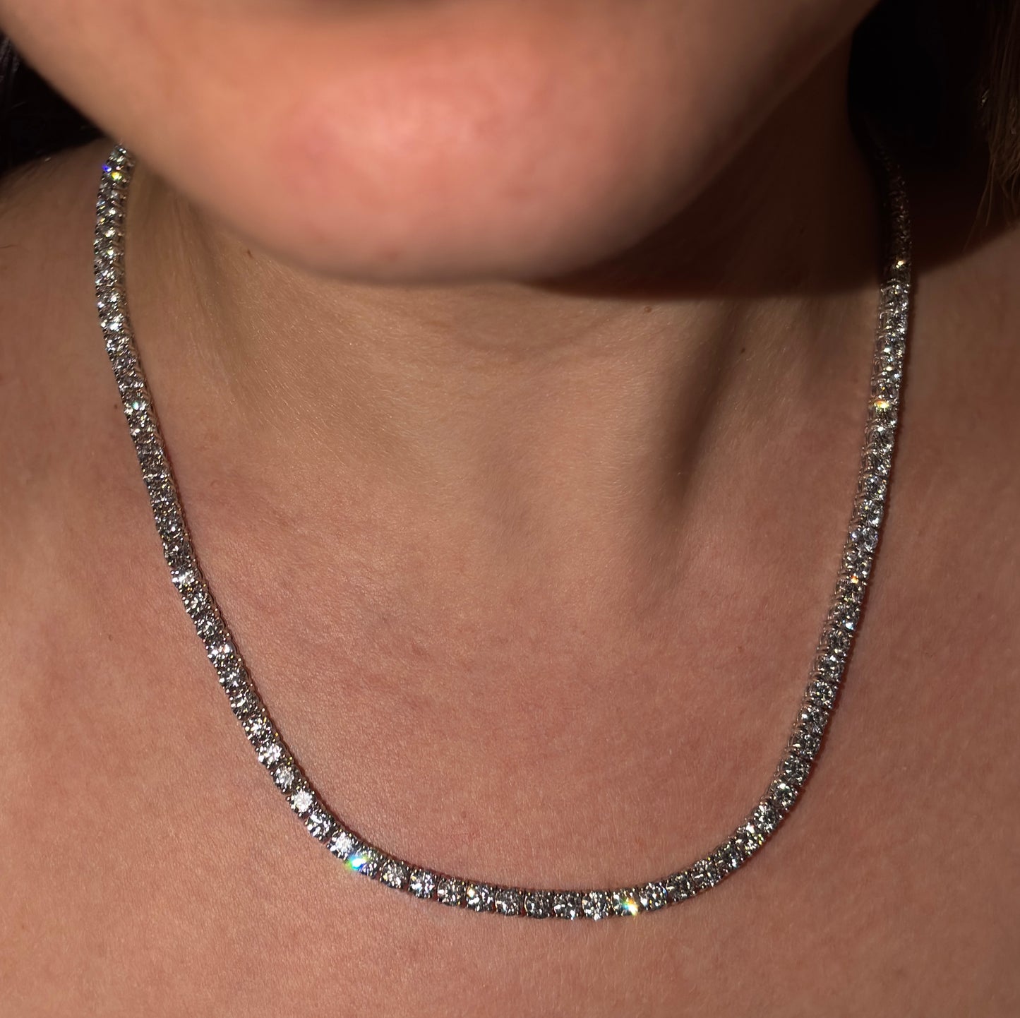 23.00ct VVS Diamond Tennis Necklace – 14K White Gold | Lab-Grown | Made in Miami