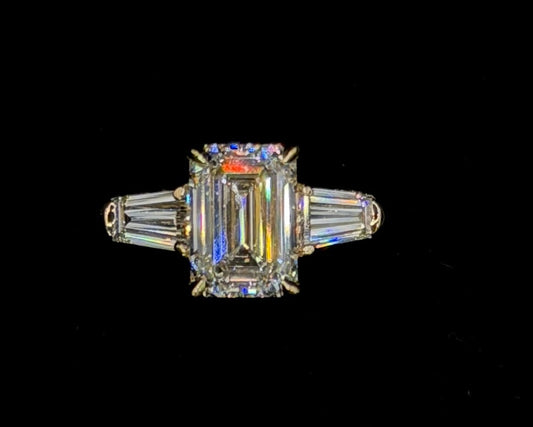 2.00ct Emerald E VS1 Taper Baguette Three Stone Ring – IGI Certified