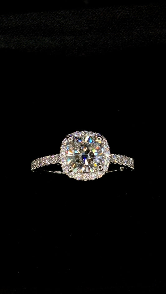 1.50ct Cushion Cut (E VS1) Diamond Engagement Ring – IGI Certified  Halo & Diamond Shank