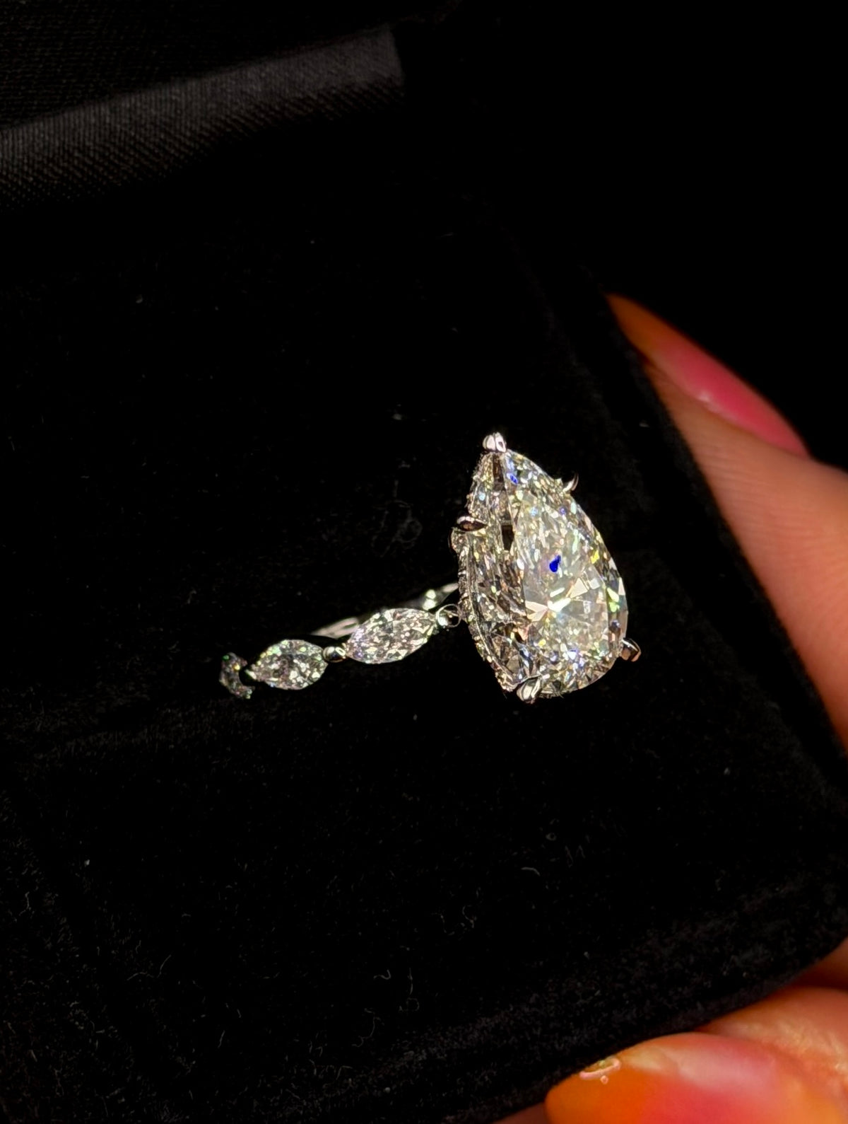 3.00ct Pear D VS1 Marquise Shank Halo Engagement Ring – IGI Certified