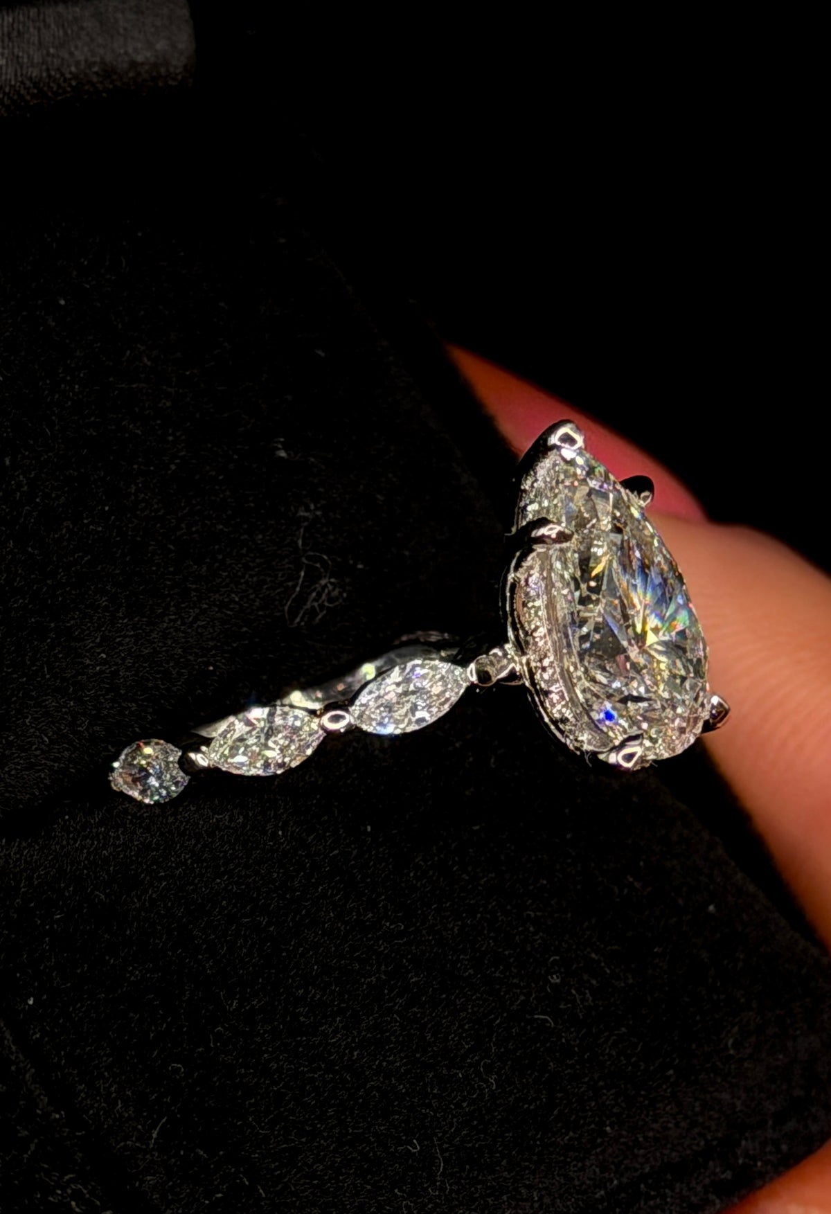 3.00ct Pear D VS1 Marquise Shank Halo Engagement Ring – IGI Certified