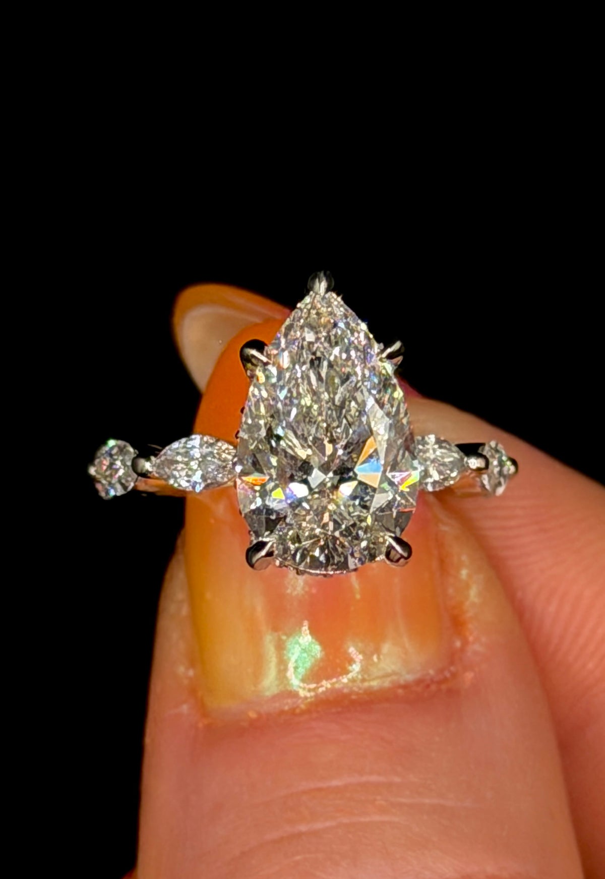 3.00ct Pear D VS1 Marquise Shank Halo Engagement Ring – IGI Certified