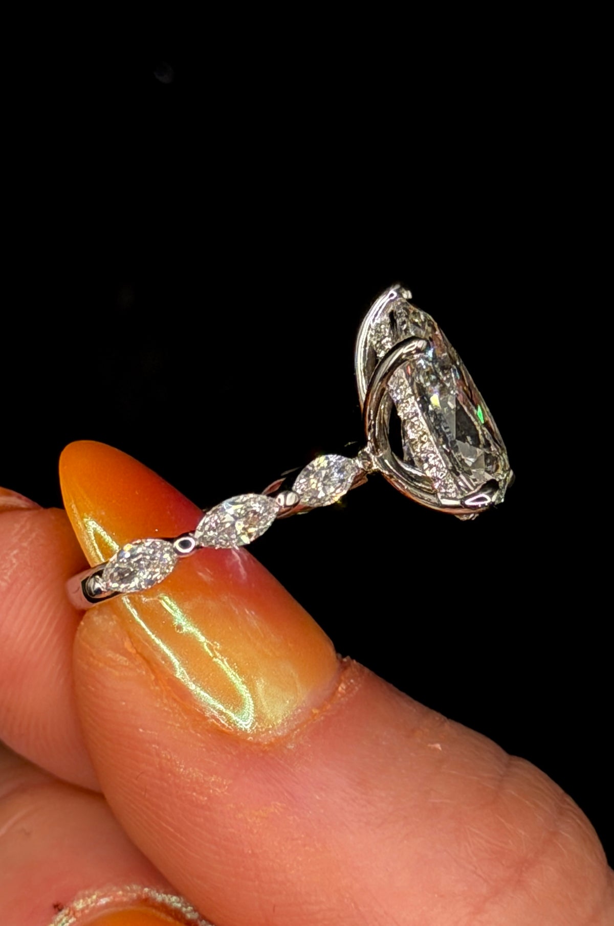 3.00ct Pear D VS1 Marquise Shank Halo Engagement Ring – IGI Certified