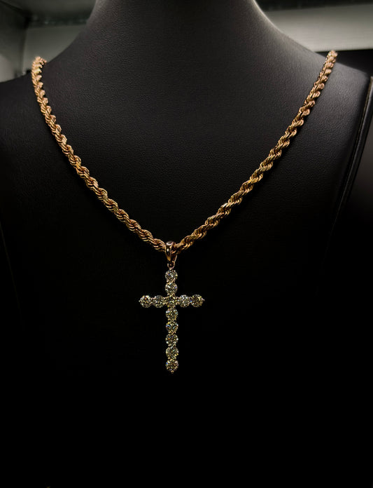 2.88 Carat Men Diamond Cross Pendant with Solid Gold Chain – Dominus