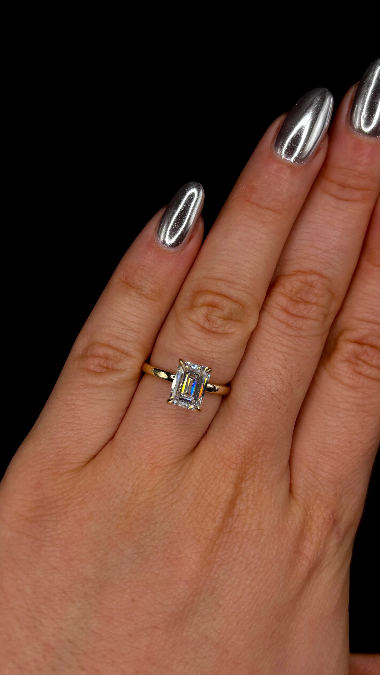 2.00ct Emerald Cut (E VS1) Diamond Engagement Ring – IGI Certified · Hidden Halo Elegance